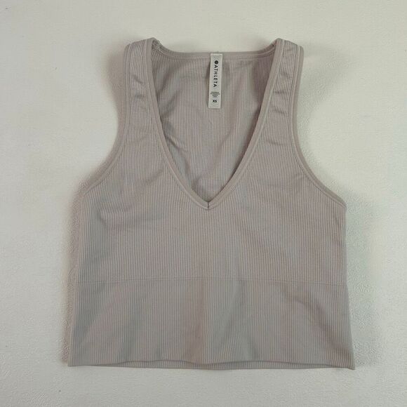 Athleta Ribbed Crop Tank Top Women’s XS Gray V-Neck Sleeveless Activewear - Picture 1 of 5